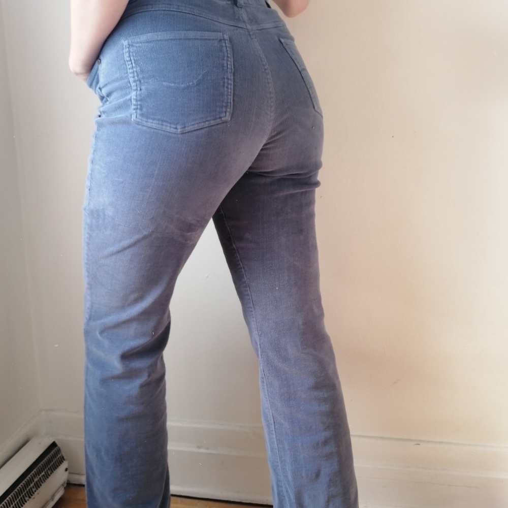 Baby Blue Cotton Corduroy Straight Cut Trousers